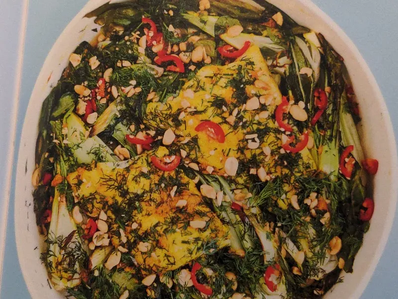 Vietnamese-style fish with turmeric, spring onions and dill