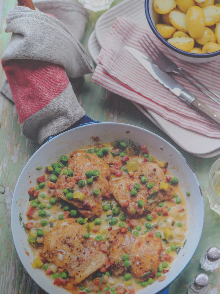 Pan-fried springtime chicken