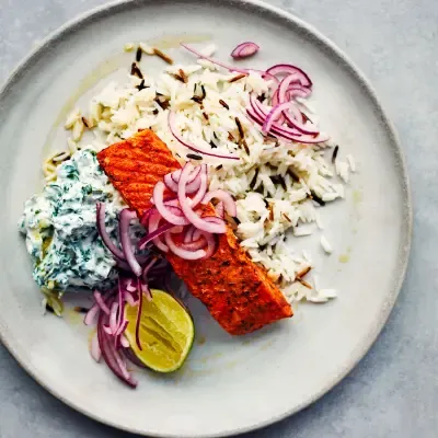 Tandoori Salmon with Wild Rice & Raita
