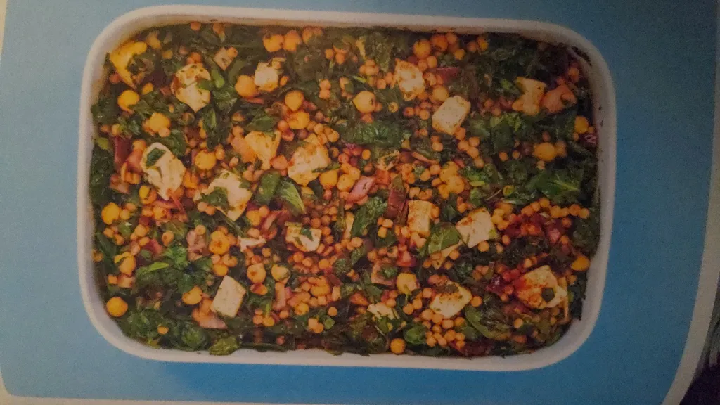 Lightly roasted chickpea, halloumi & red onion salad with coriander and giant couscous