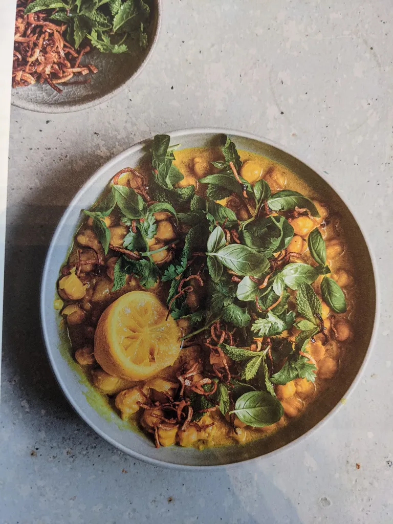 Lemon, chickpea and green herb stew