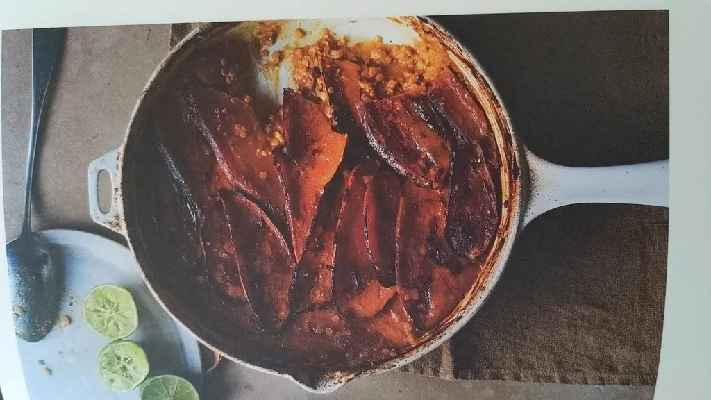 Baked dhal with tamarind-glazed sweet potato