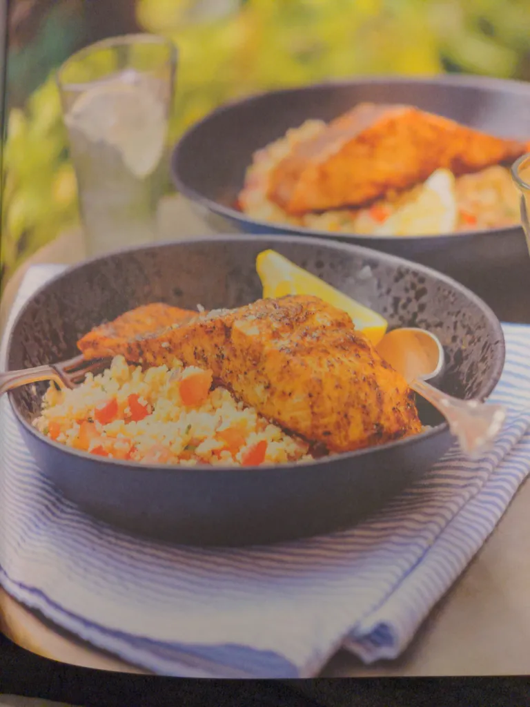 Moroccan spiced salmon with lemon and caramelised onion couscous