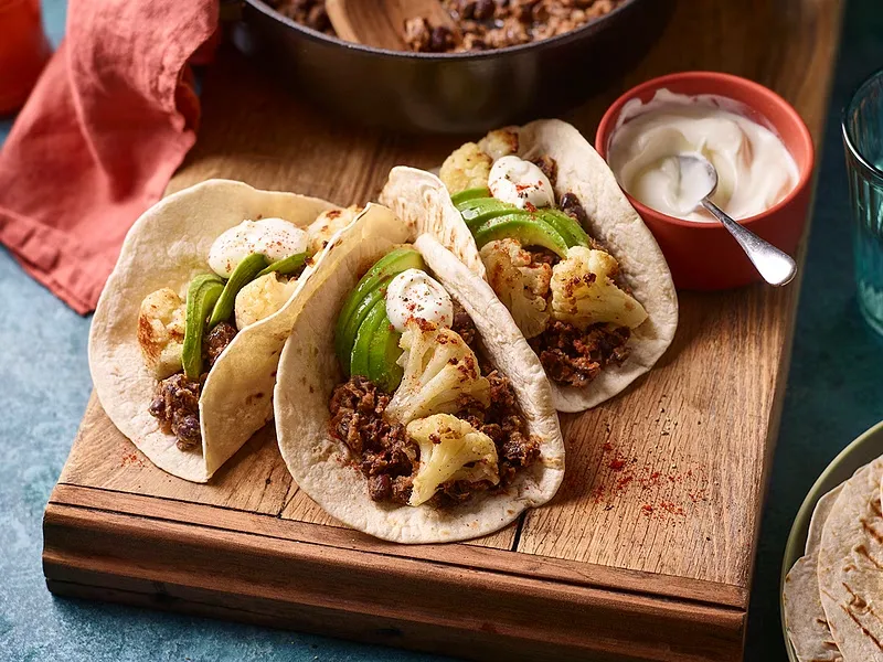 Cauliflower and black bean tacos