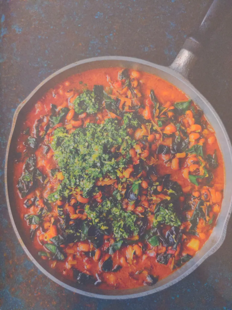 Black-eyed beans with chard and green herb smash