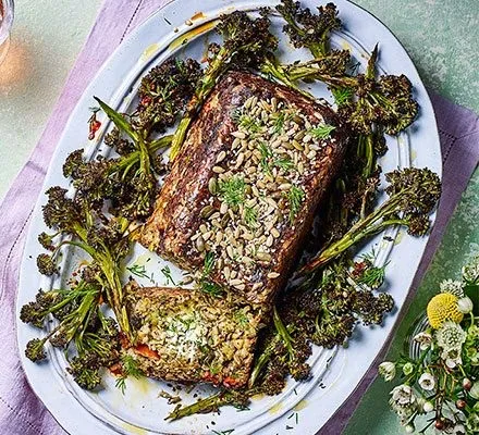 Feta-stuffed cannellini nut roast