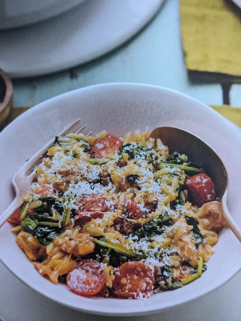 Orzo risotto with chorizo and baby spinach