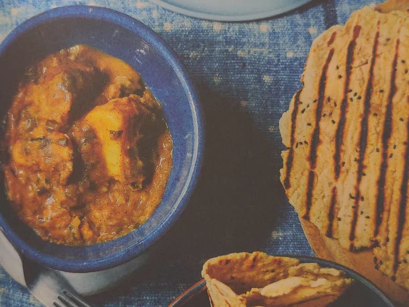 Potato curry with spiced flatbreads