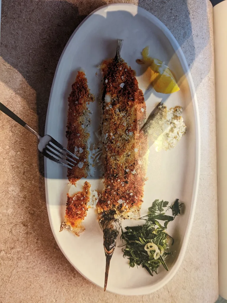 Crumbed Garfish, Yoghurt Tartare & Herb Salad