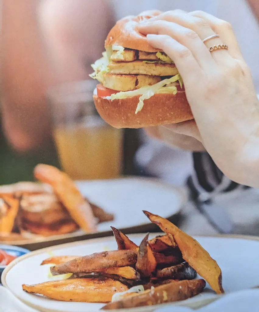 Cajun (or Mexican) Halloumi Burgers with chunky sweet potato chips